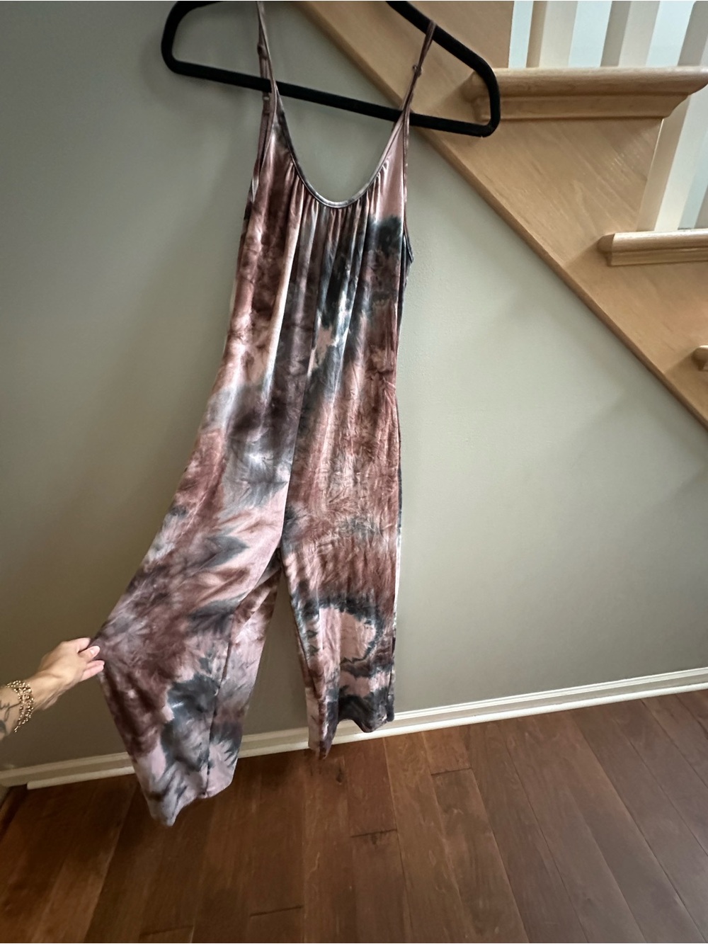 SHEIN Brown and Gray Tie-Dye Wide-Leg Romper
